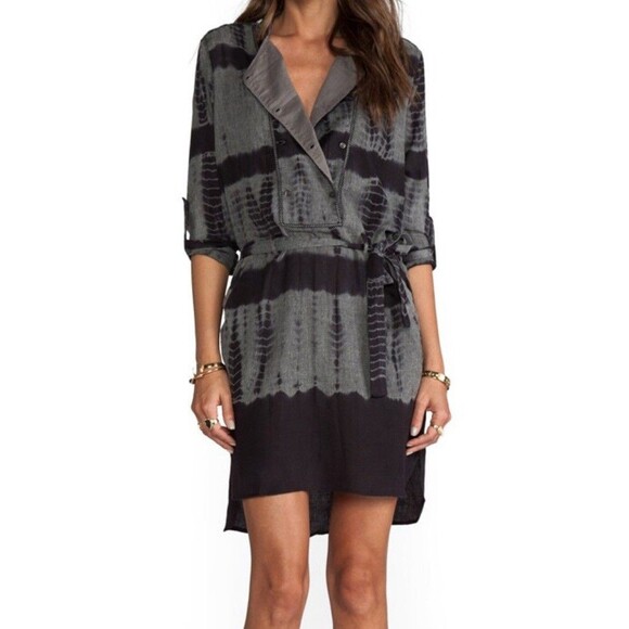 Anthropologie Antik Batik Rogers Black Grey Belted Military Dress, Large, 42 - Picture 1 of 8